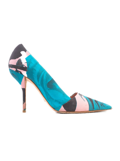 Dior Floral High-Heeled Shoes Excellent Condition Stiletto Teal Pink