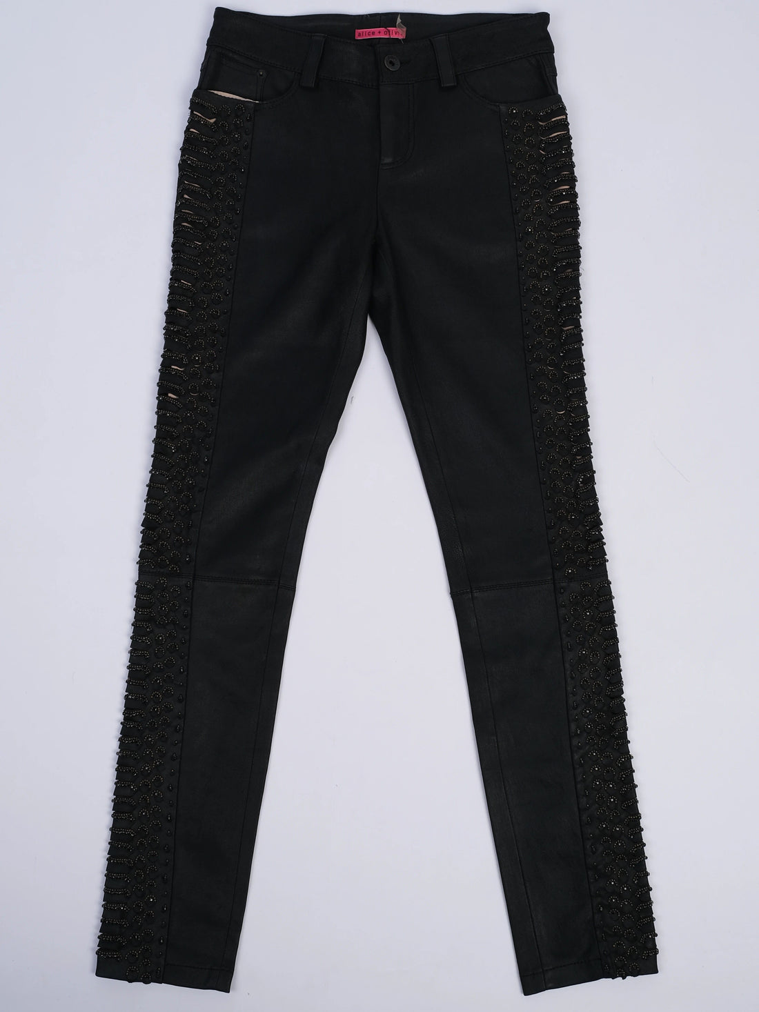 NEW Alice+Olivia Black Leather Pants with Beadwork Size M