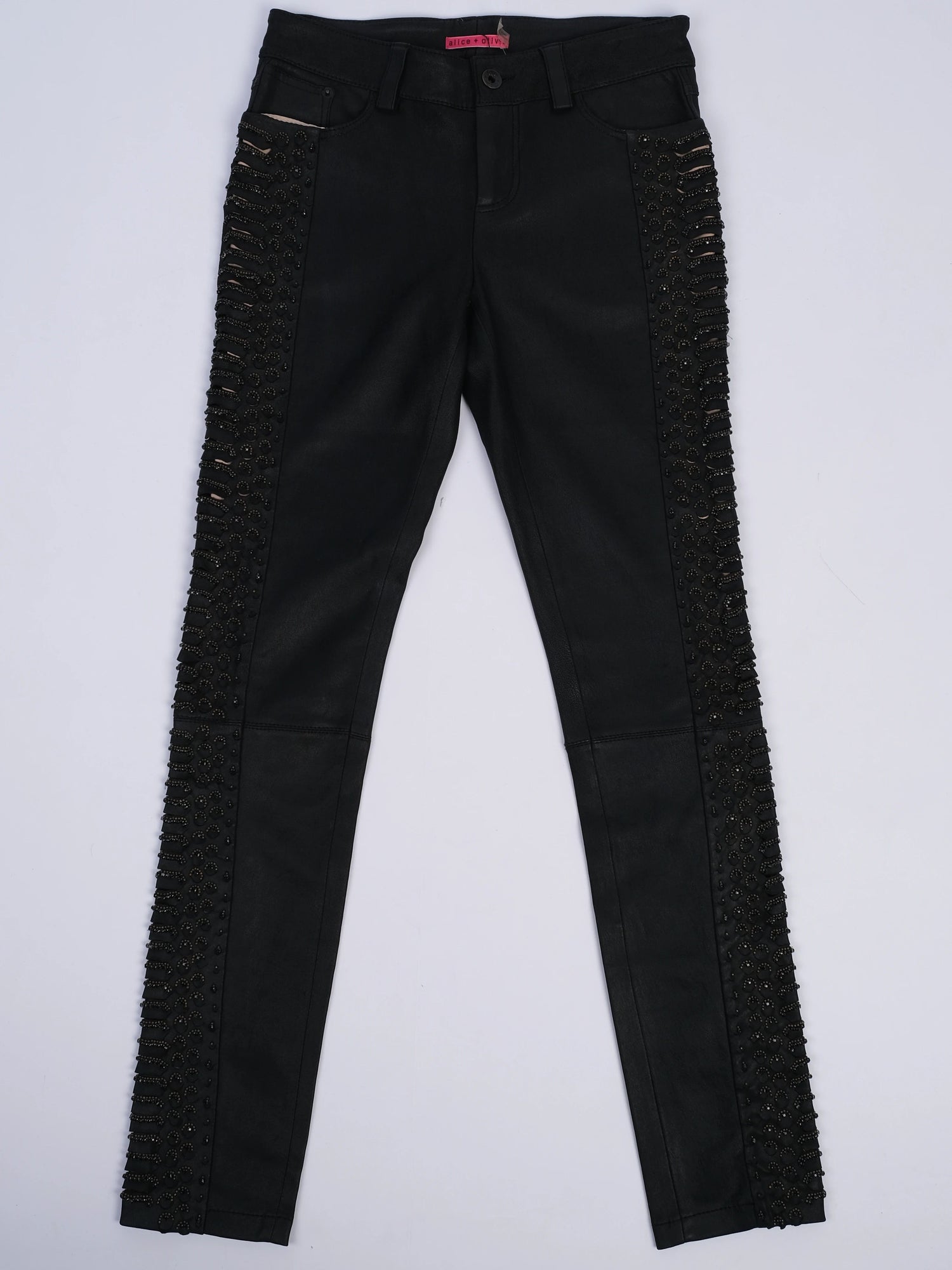 NEW Alice+Olivia Black Leather Pants with Beadwork Size M