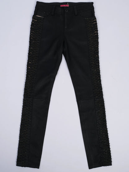 NEW Alice+Olivia Black Leather Pants with Beadwork Size M