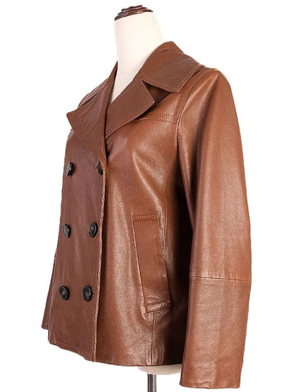 NEW Max Mara Orange Double-Breasted Leather Jacket Size XS