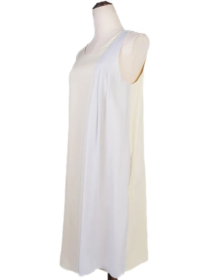 Excellent Emporio Armani Beige Sleeveless Dress Size L V-Neck Detail