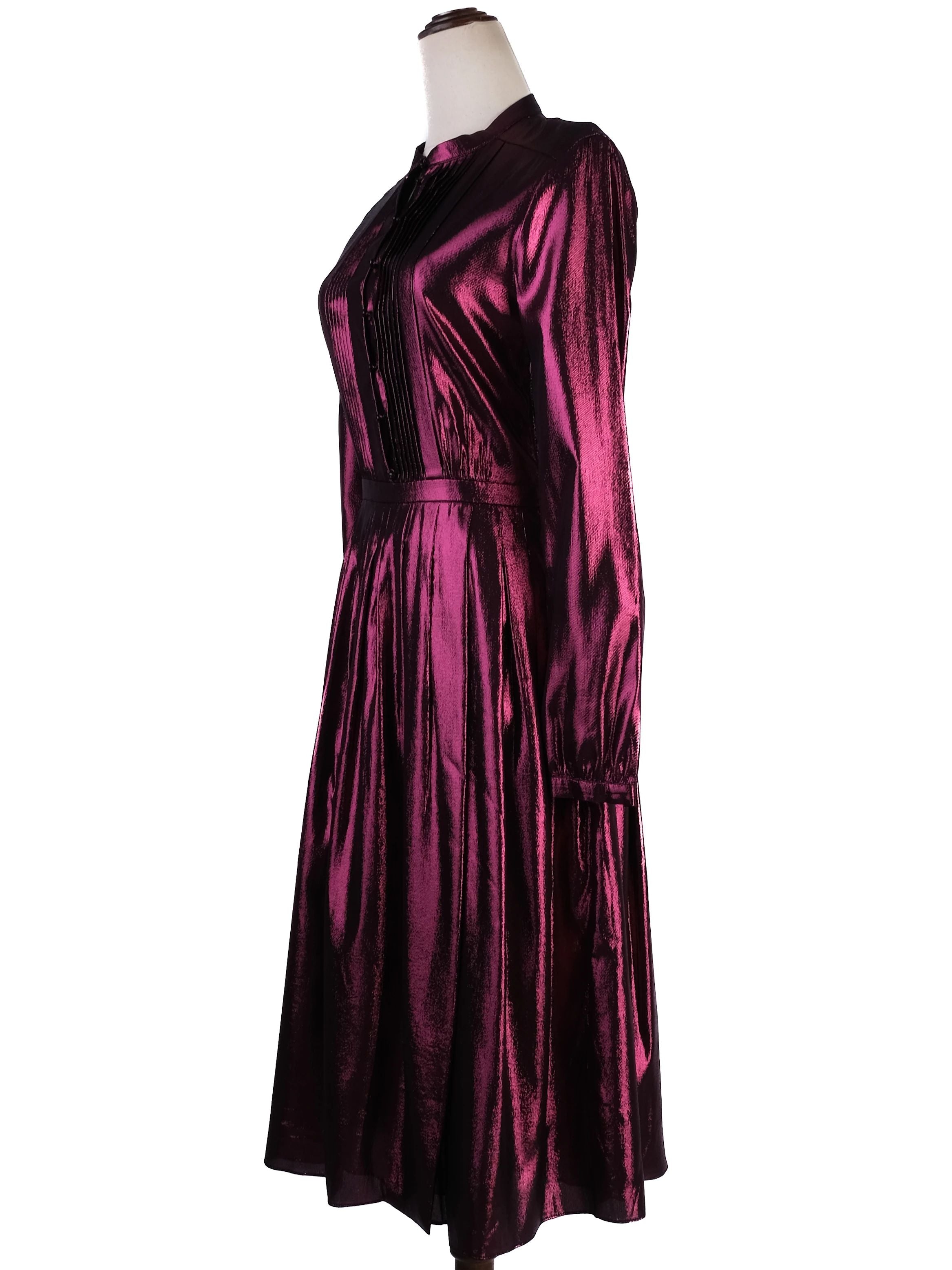 Excellent Burberry Purple Silk Dress Size M with Pleated Front