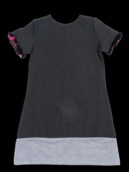NEW Fendi Kids Dress Gray Silk Size 8 with Fur Trimming