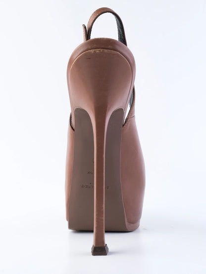 Excellent Yves Saint Laurent Orange Leather Slingback High Heels Size 40