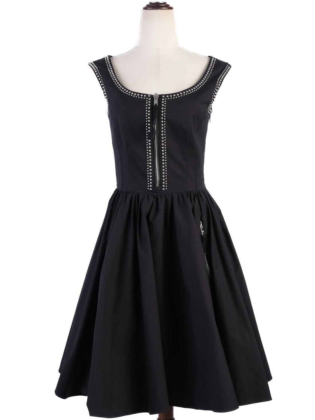 Excellent Prada Black Sleeveless Dress M with Decorative Studs