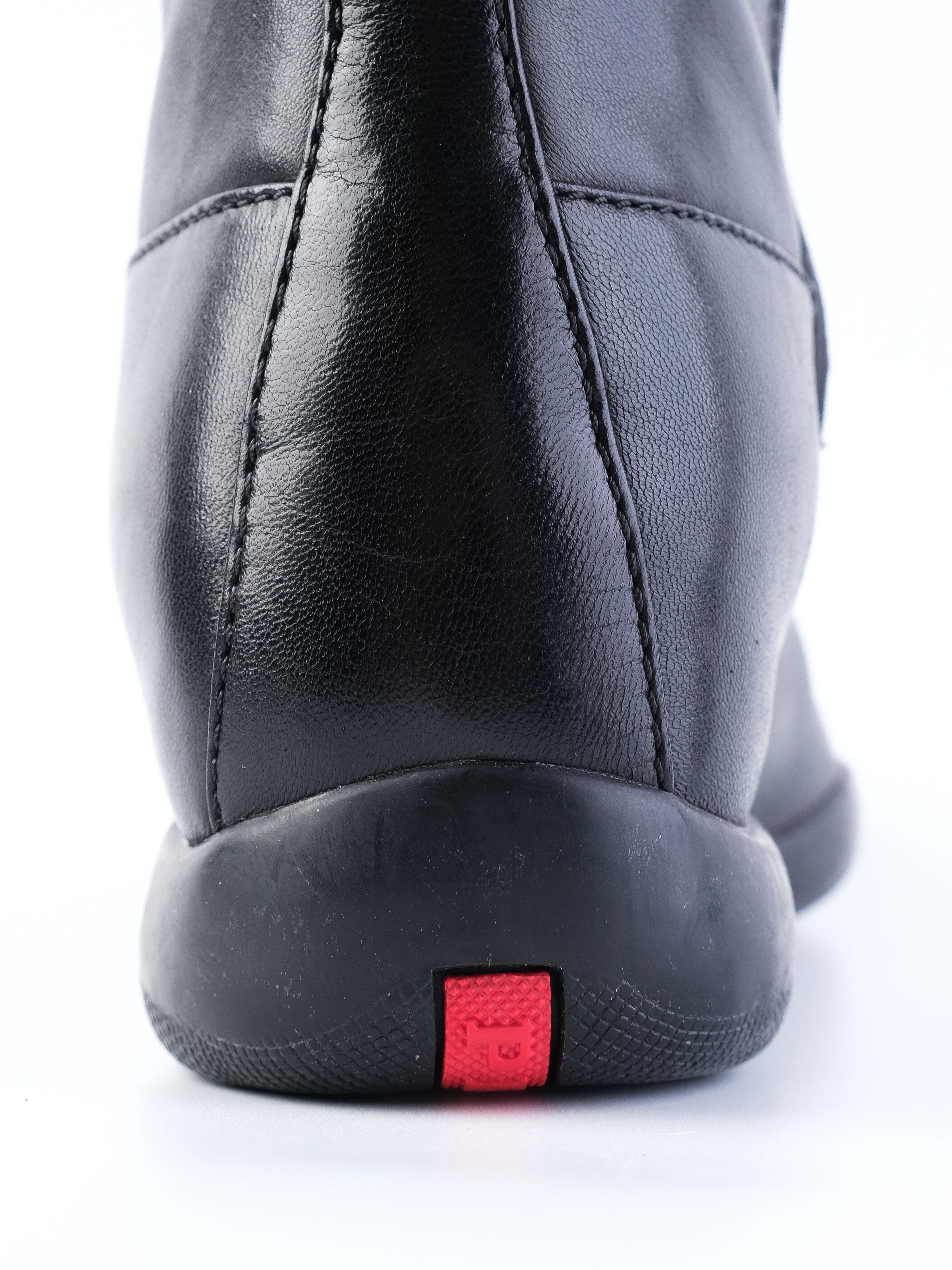 Excellent Prada Black Leather Knee-High Boots Size 38.5