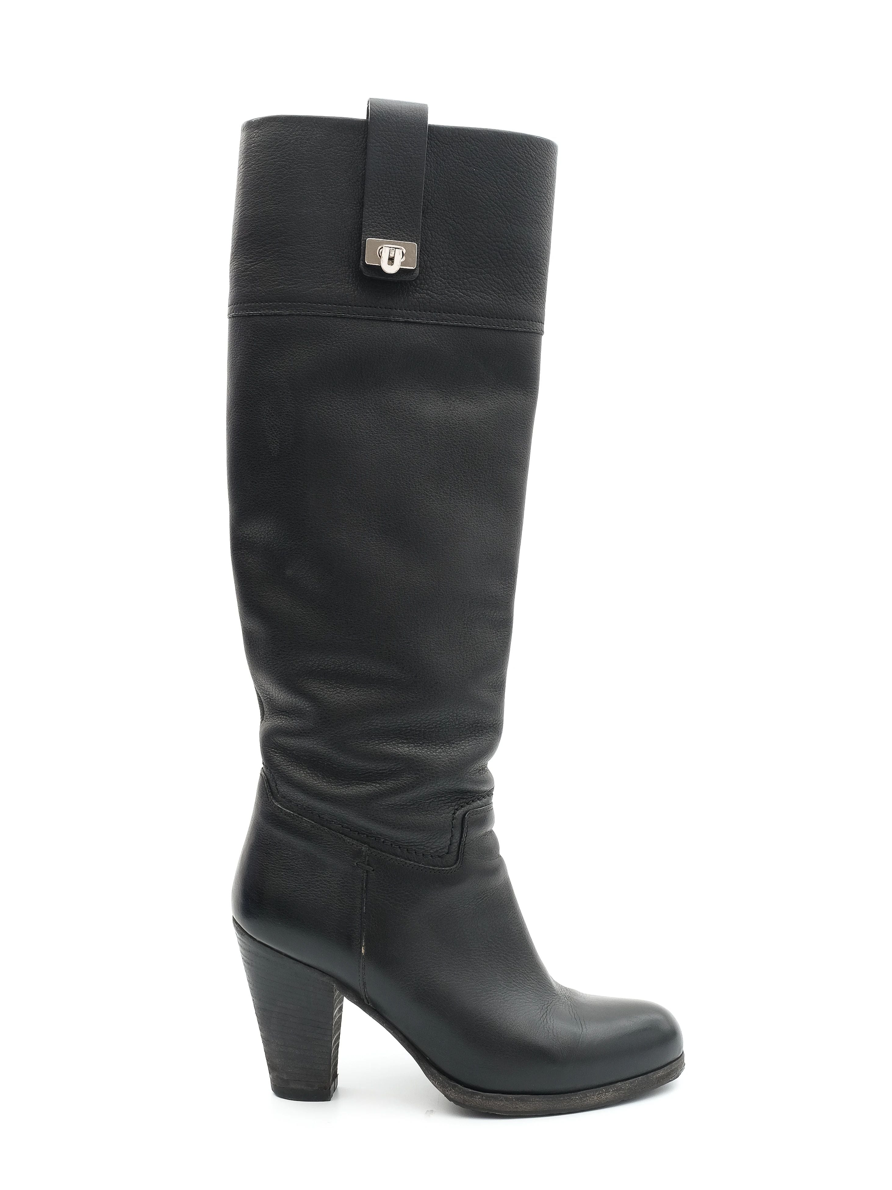 Perfect Barbara Bui Black Leather Knee-High Boots Size 37.5