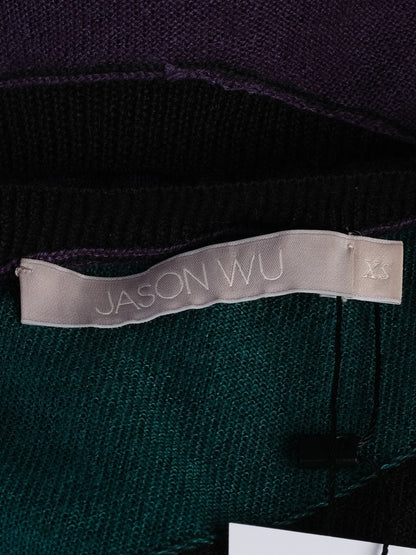 Excellent Jason Wu Silk Sweater XS Geometric Design Black Teal Purple