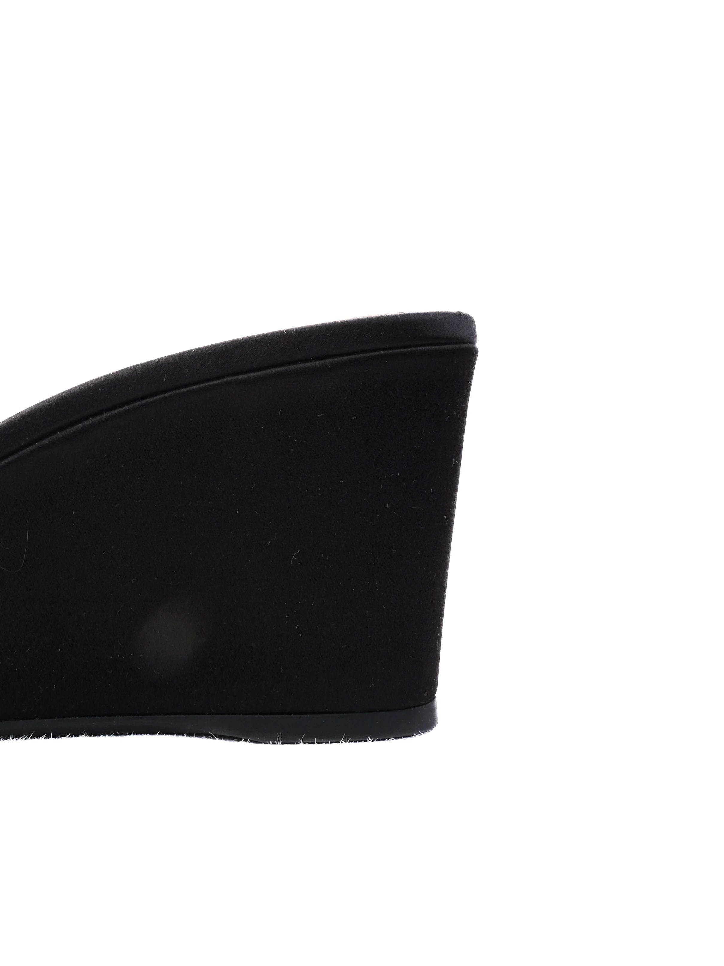 Perfect Miu Miu Black Fabric Wedge Sandals Peep-Toe Size 37