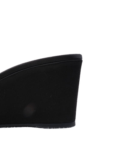 Perfect Miu Miu Black Fabric Wedge Sandals Peep-Toe Size 37