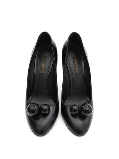 Excellent Louis Vuitton Black Leather High-Heeled Shoes Size 38