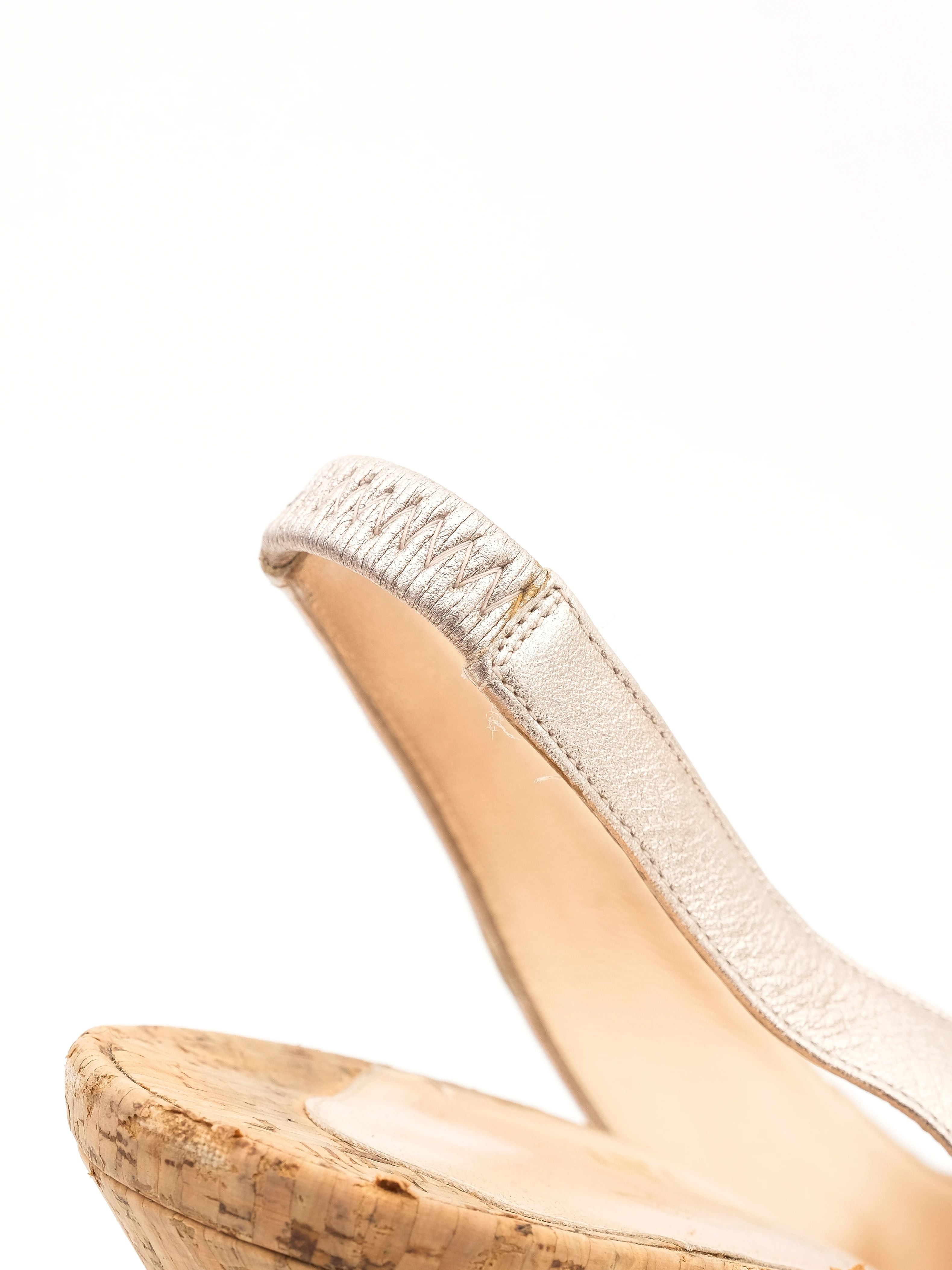 Christian Louboutin Gray Leather High-Heeled Slingback Shoes Size 40