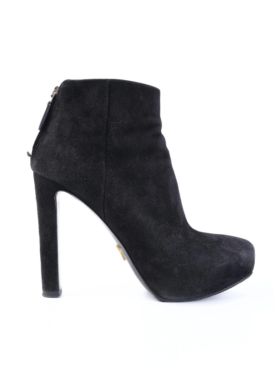 Excellent Prada Black Leather High-Heeled Ankle Boots Size 35.5