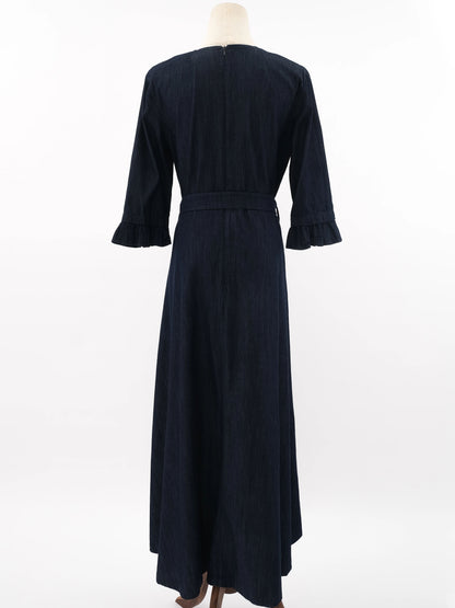 Excellent Max Mara Blue Cotton Long Sleeve Dress Size L