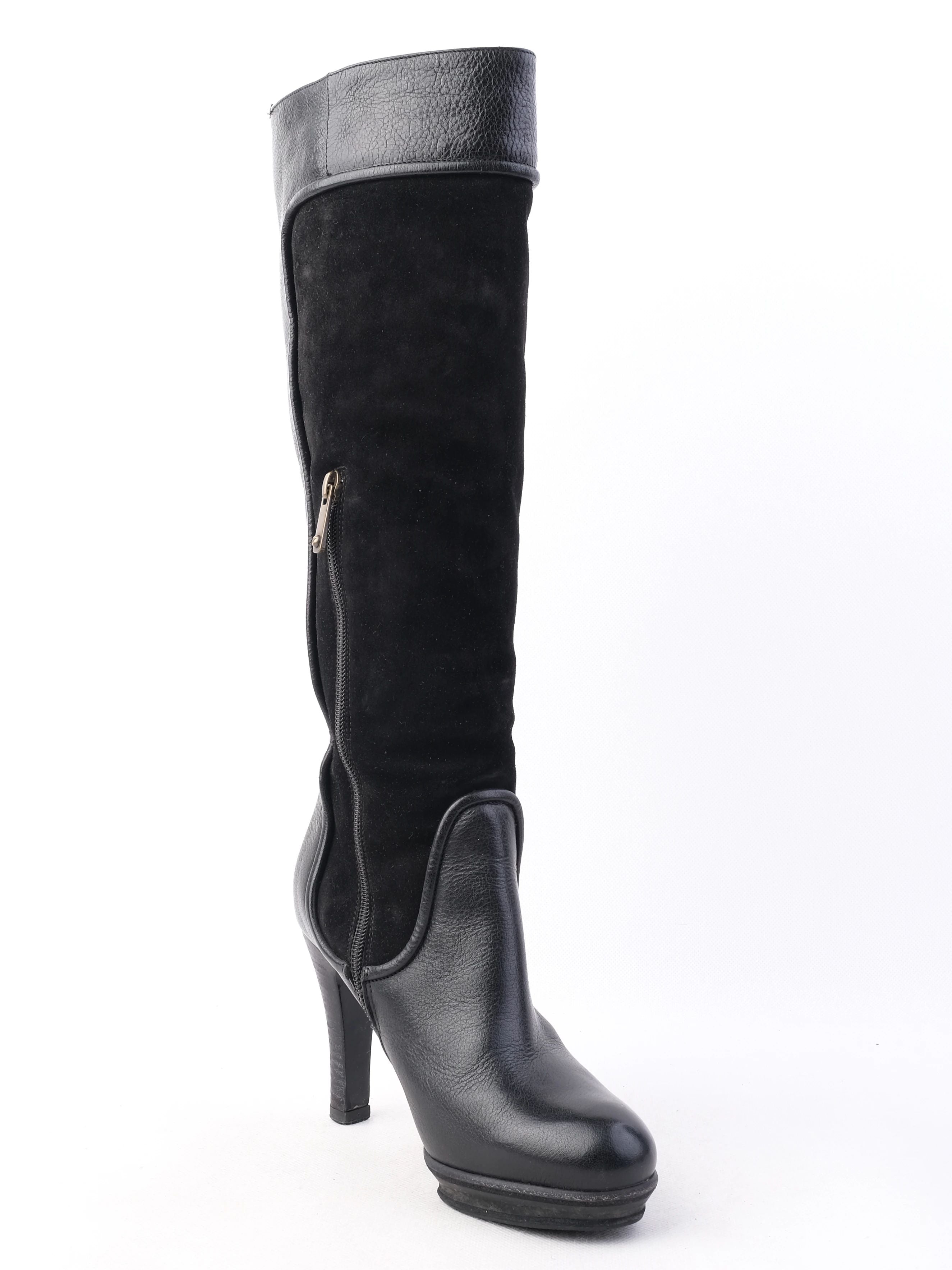 EXCELLENT Emporio Armani Black Leather Knee-High Stiletto Boots Size 38