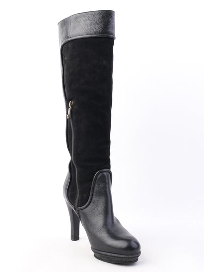 EXCELLENT Emporio Armani Black Leather Knee-High Stiletto Boots Size 38