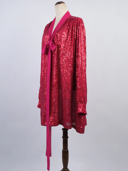 Excellent Ashish Pink Sequin Dress Size L with Bow Detail