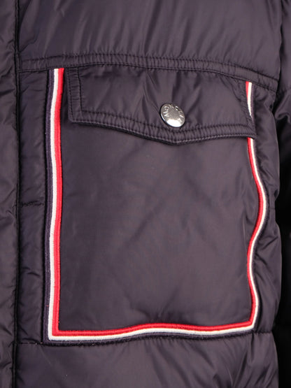 Excellent Moncler Blue Nylon Puffer Jacket with Hood Size M