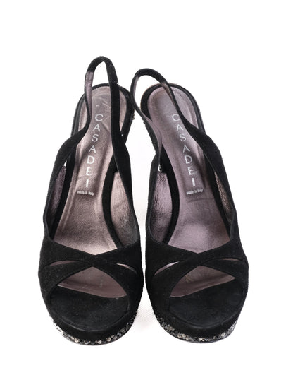 Casadei Black Genuine Suede High-Heeled Slingback Shoes Size 37.5