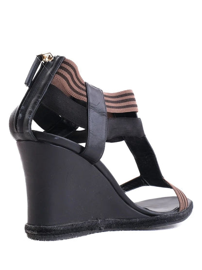 Perfect Fendi Black Leather Wedge Sandals with T-Strap Design