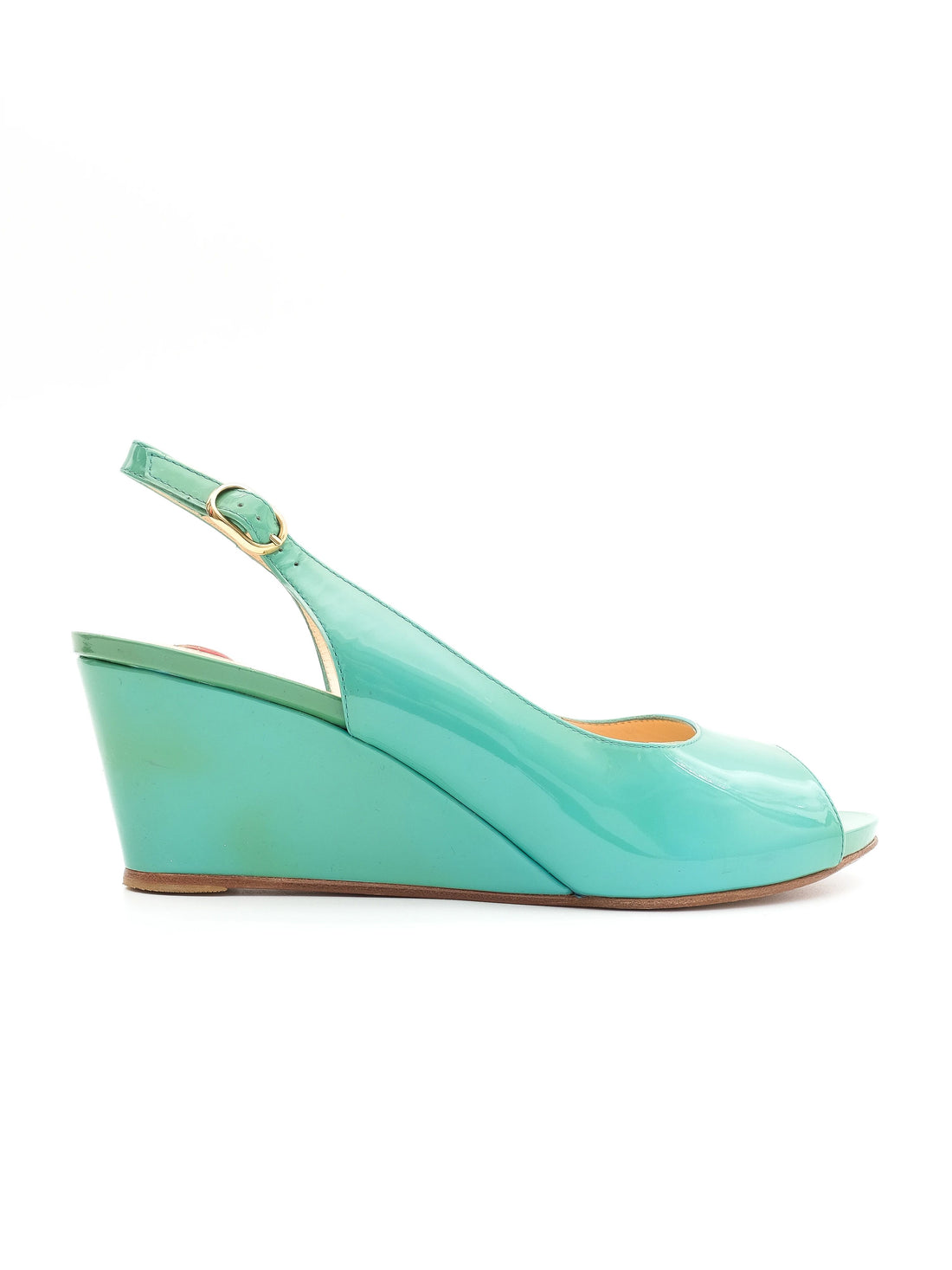 NEW Ballin Blue Leather Wedge Sandals Size 41 with Gold Hardware