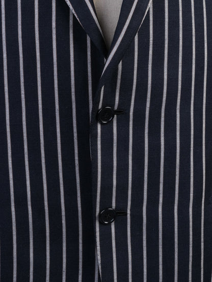 Excellent BRIONI Blue Silk Jacket with White Stripes Size XXL