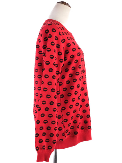 Excellent Markus Lupfer Red Cotton Sweater Size S with Lip Print
