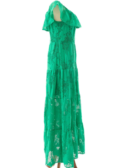 Liu Jo Green Off-The-Shoulder Floral Lace Dress Size L Excellent