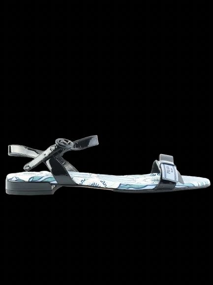 Perfect Prada Black Floral Patterned Sandals with Ankle Straps