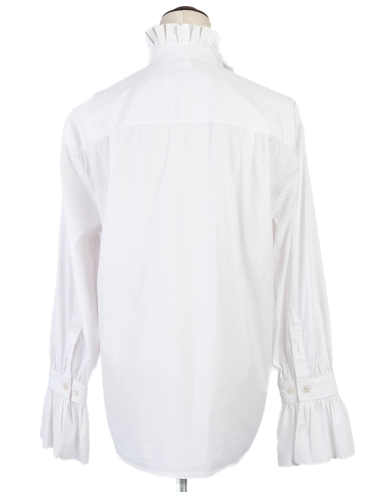 Excellent Burberry White Nylon Blouse with Ruffled Collar Size UK 8