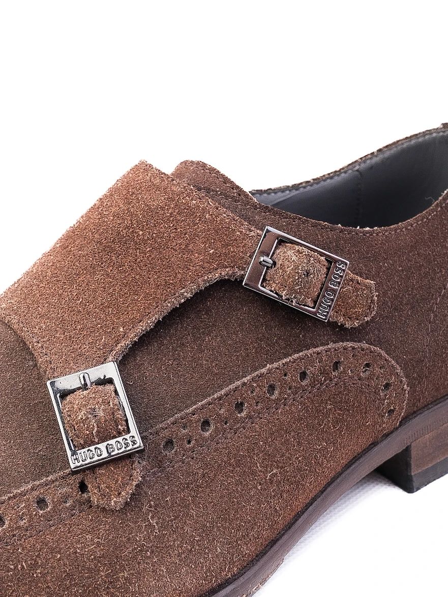 Excellent Hugo Boss Brown Suede Double Monk Strap Shoes Size 40