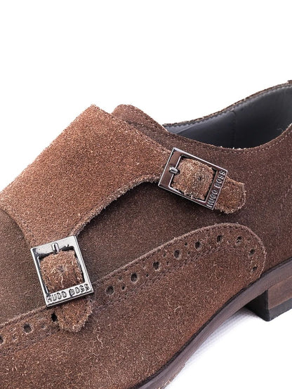 Excellent Hugo Boss Brown Suede Double Monk Strap Shoes Size 40