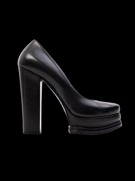 Perfect R&amp;Renzi Black Leather High-Heeled Shoes Size 36