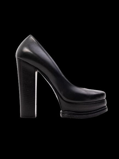 Perfect R&amp;Renzi Black Leather High-Heeled Shoes Size 36