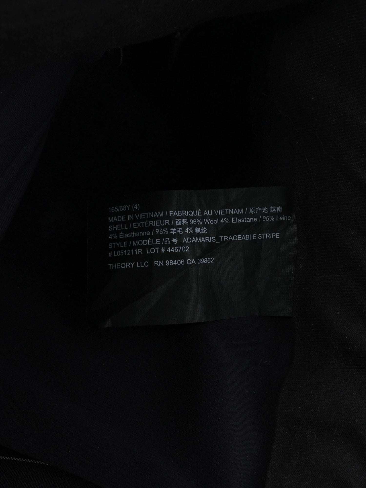 Excellent Theory Black Pinstripe Trousers Size S Wool