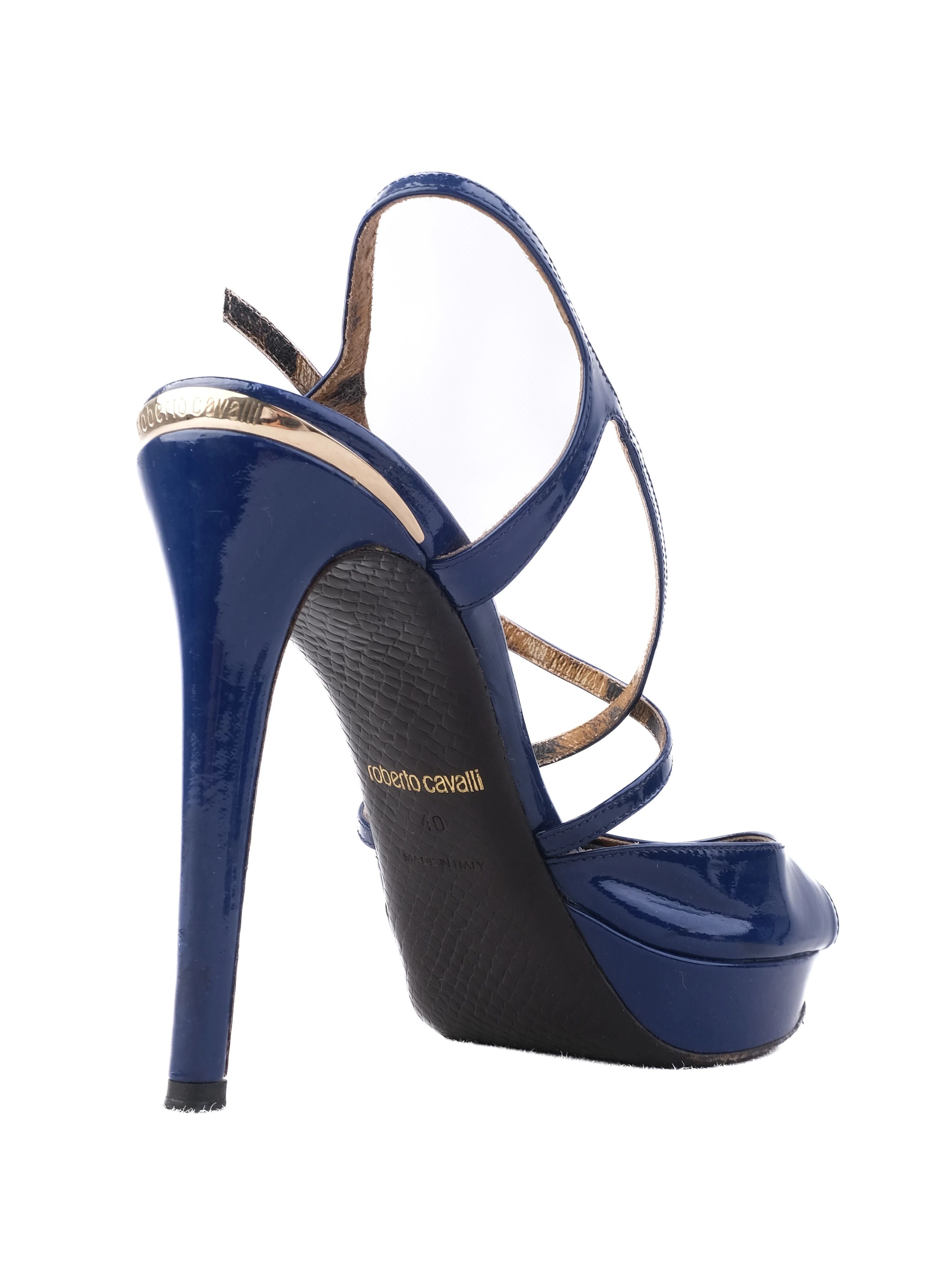 Excellent Roberto Cavalli Blue Leather High-Heeled Sandals Size 40