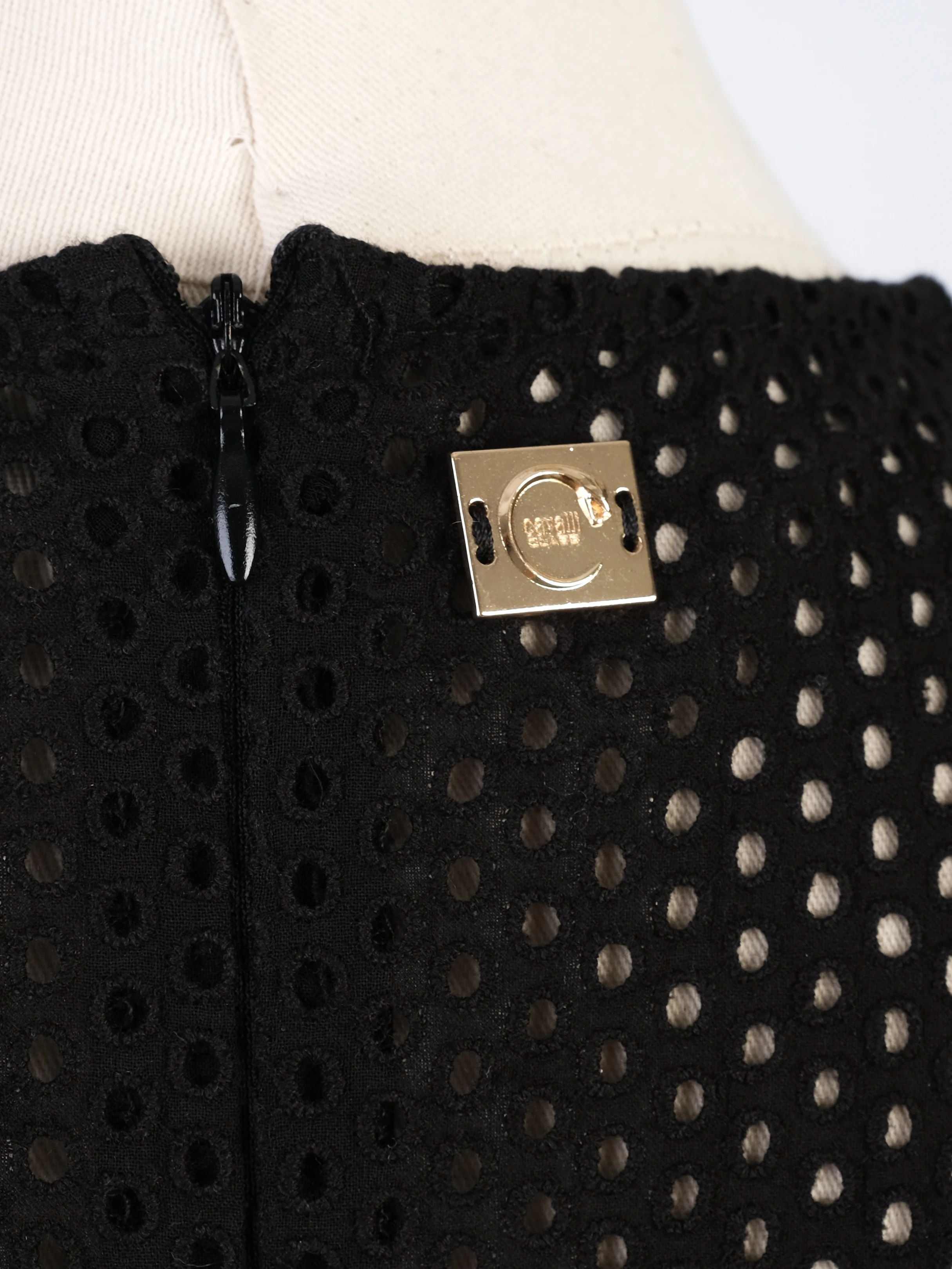 Excellent Cavalli Class Black Cotton Sleeveless Dress with Embellishments