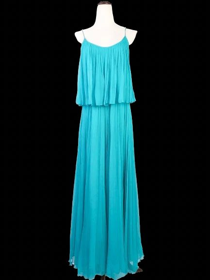 Halston Excellent Condition Blue Cotton Maxi Dress Women Size M