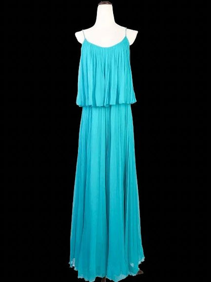 Halston Excellent Condition Blue Cotton Maxi Dress Women Size M