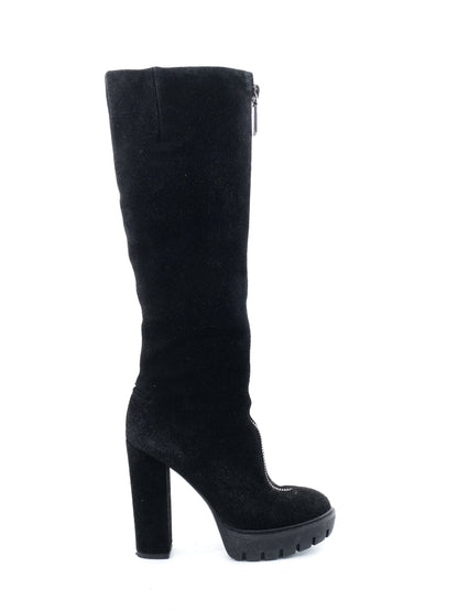 Perfect Kenzo Black Leather Knee-High Boots Size 36 with Block Heels