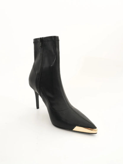 NEW Versace Jeans Black Leather High-Heeled Ankle Boots Size 38