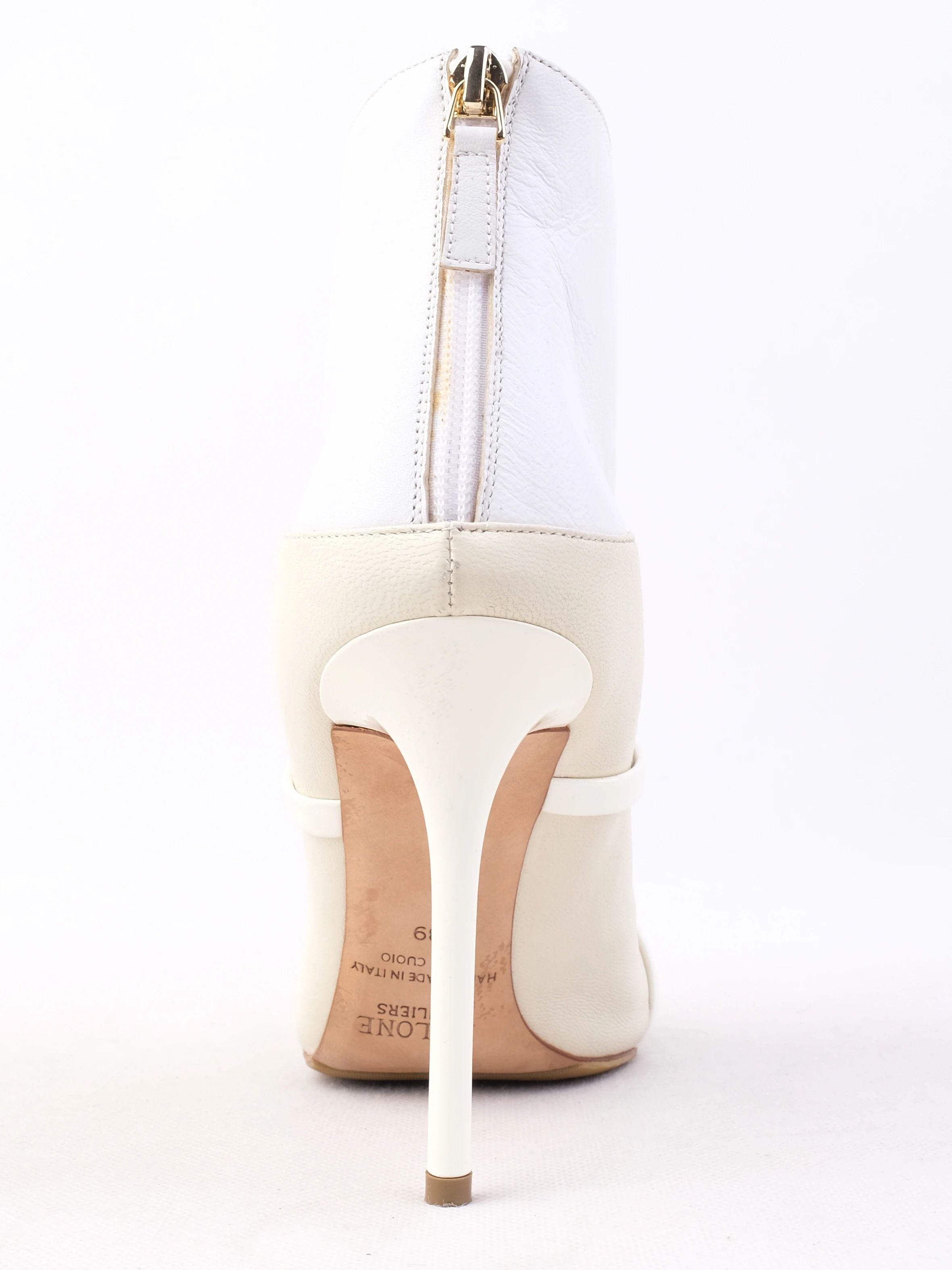 Excellent Malone Souliers White Leather High-Heeled Ankle Boots Size 39