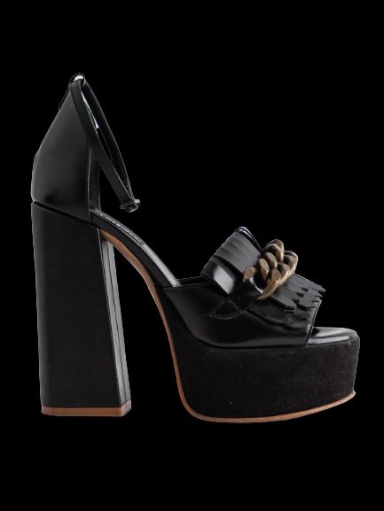 Good UnLace Black High-Heeled Platform Shoes Leather Women