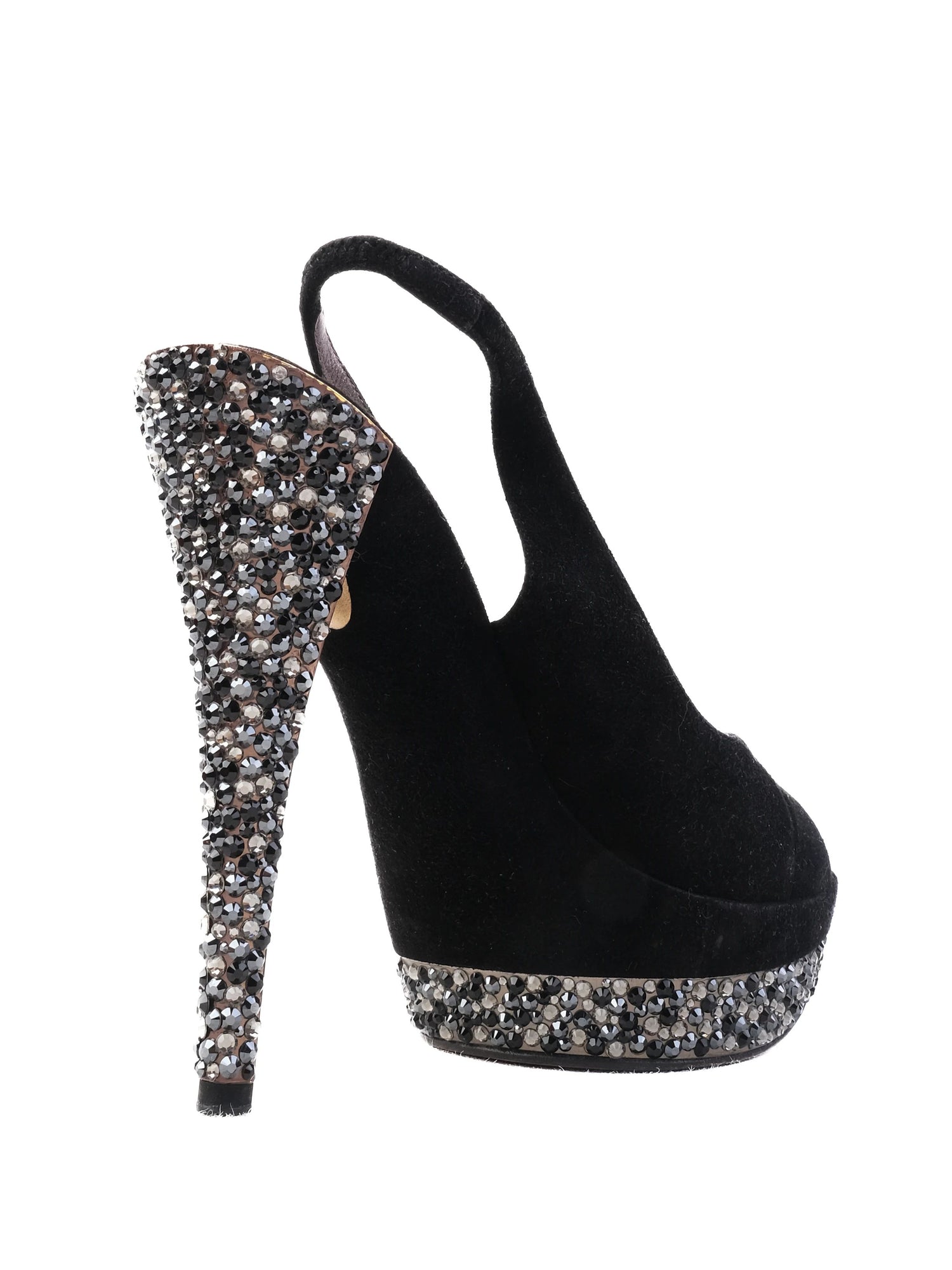 Casadei Black Genuine Suede High-Heeled Slingback Shoes Size 37.5