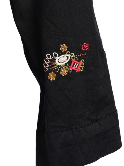 Excellent Dolce Gabbana Black Denim Jacket with Floral Embroidery