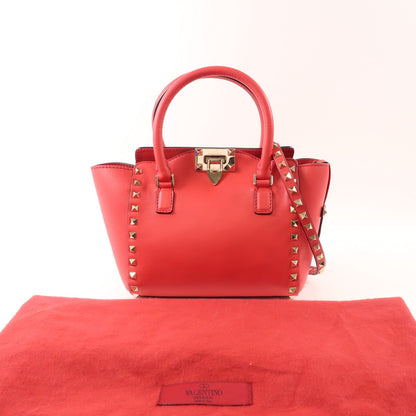 Valentino Cowhide Leather 2Way Shoulder Bag Golden Hand-handed Shoulder And Back Bag 2way Shoulder Bag Red Calfski
