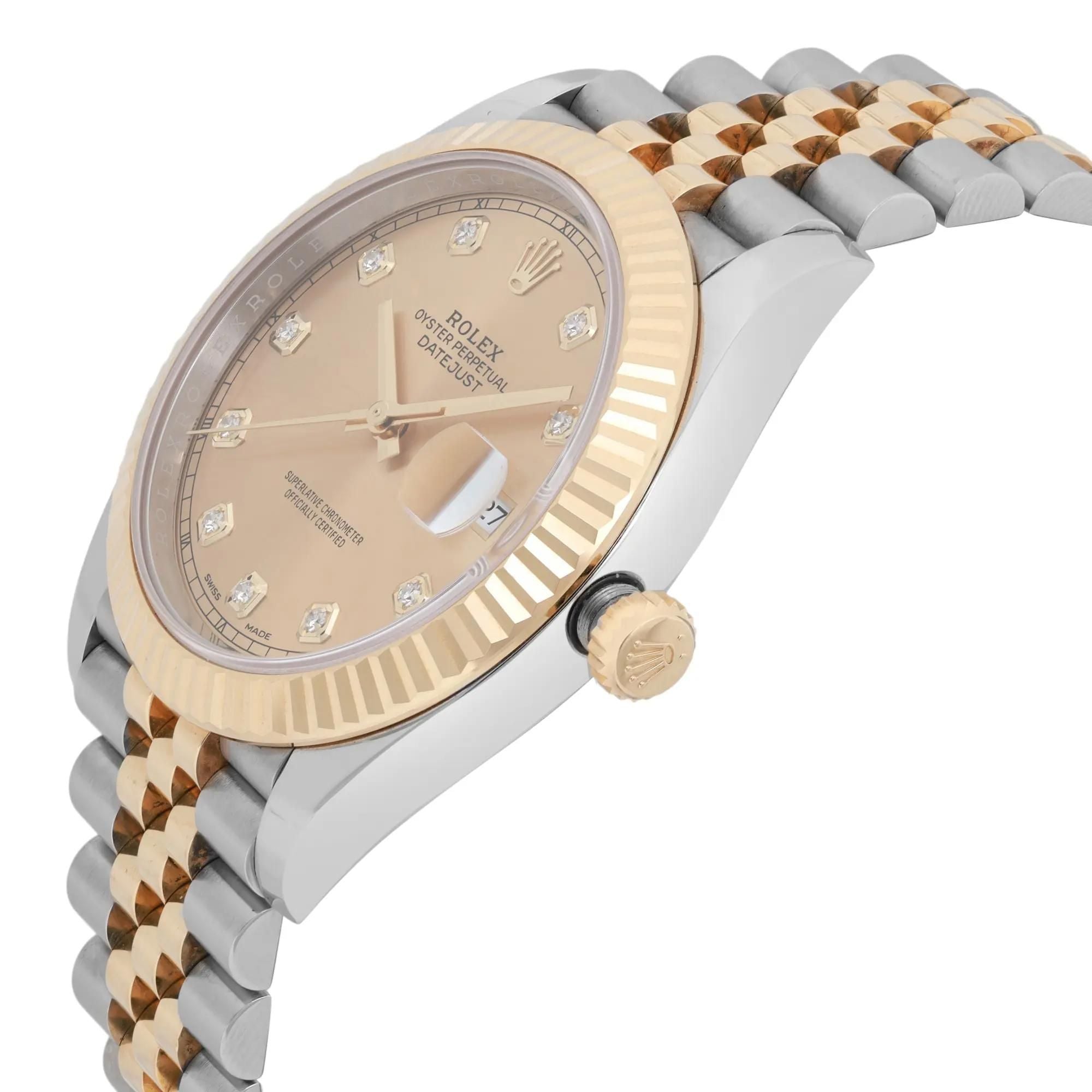 Rolex Datejust 41mm 18k Gold Steel Champagne Diamond Dial Watch 126333