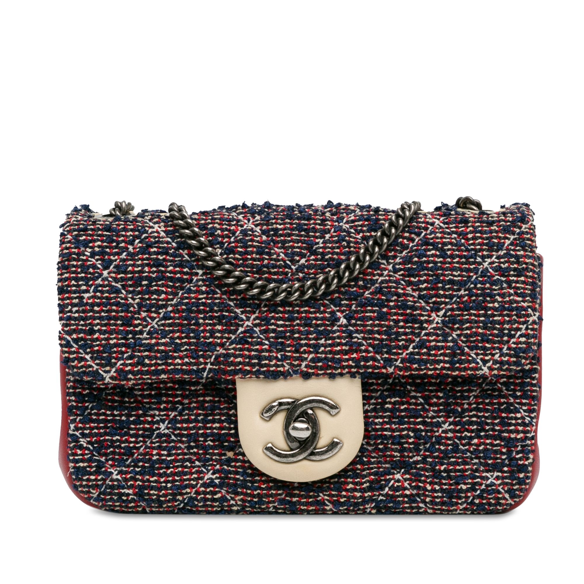 Chanel CC Quilted Tweed Single Flap Blue