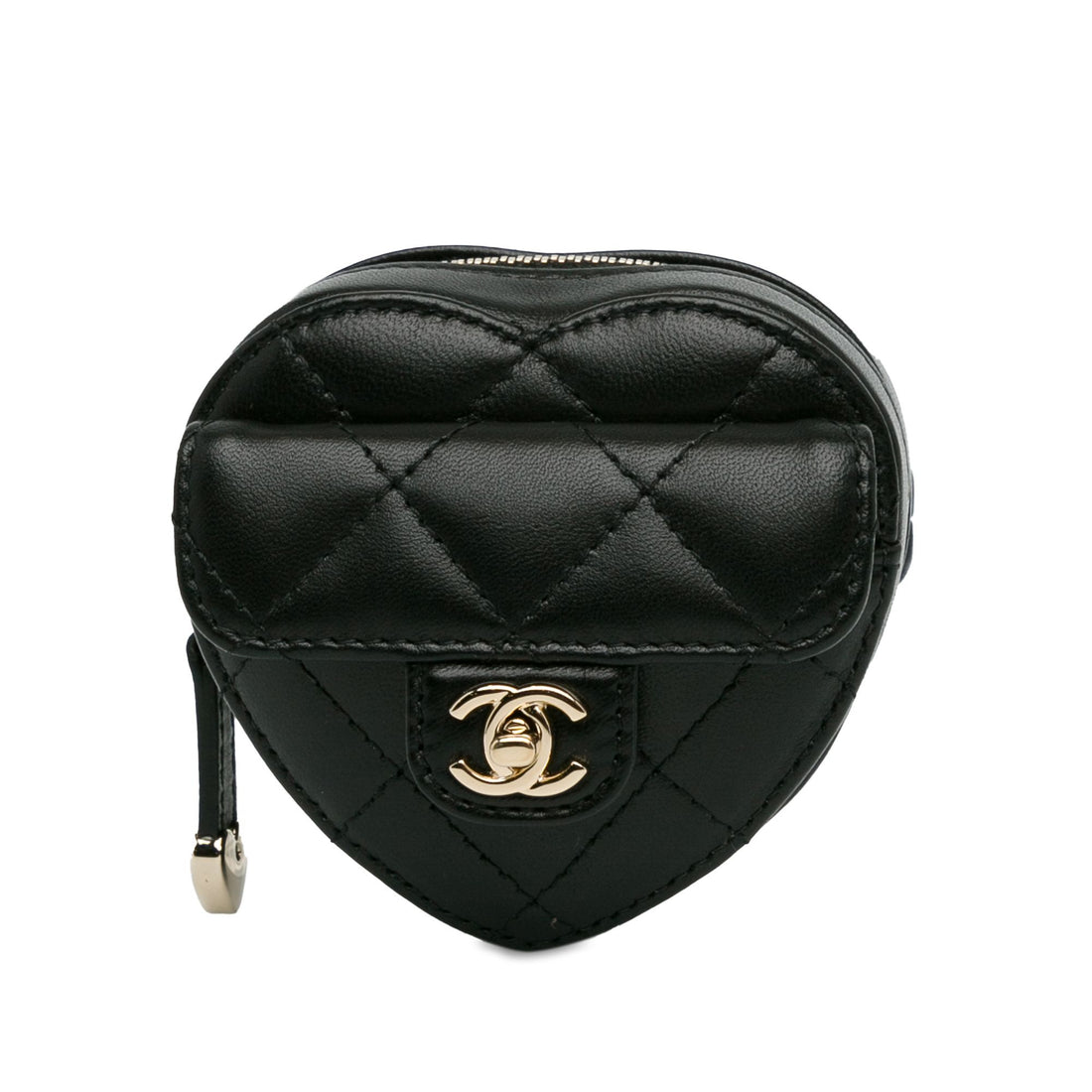 Chanel Lambskin CC In Love Heart Zipped Arm Coin Purse Black